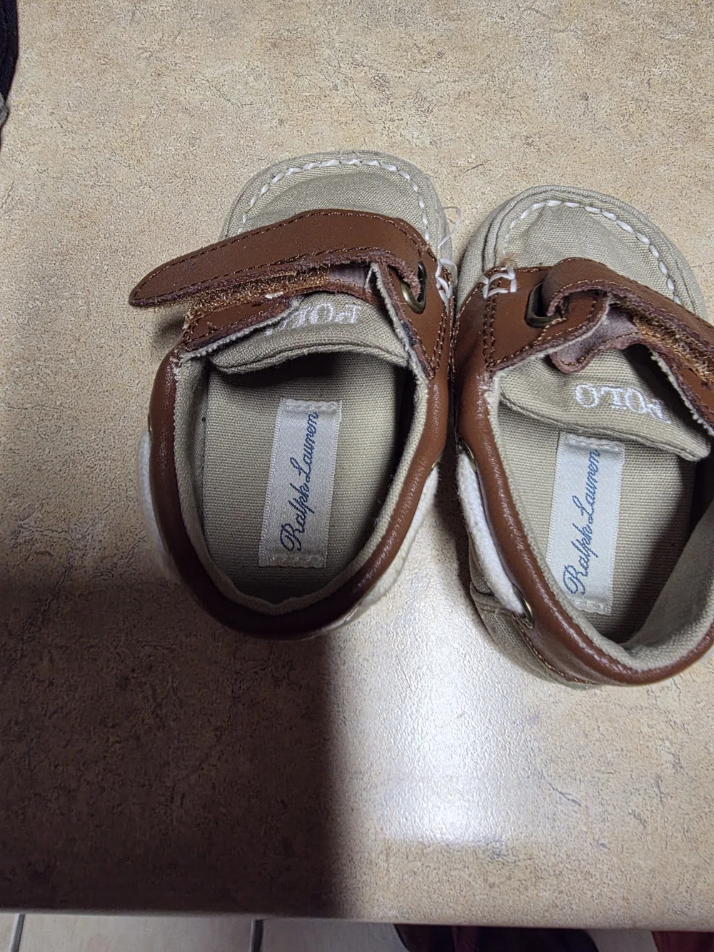 Polo by Ralph Lauren Kids Tan Canvas and Brown Leather-Trim Moccasins..No Box